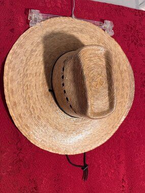 Palm Leaf Straw Tan Western Hat Black Ribbon Handmade in Mexico One Size